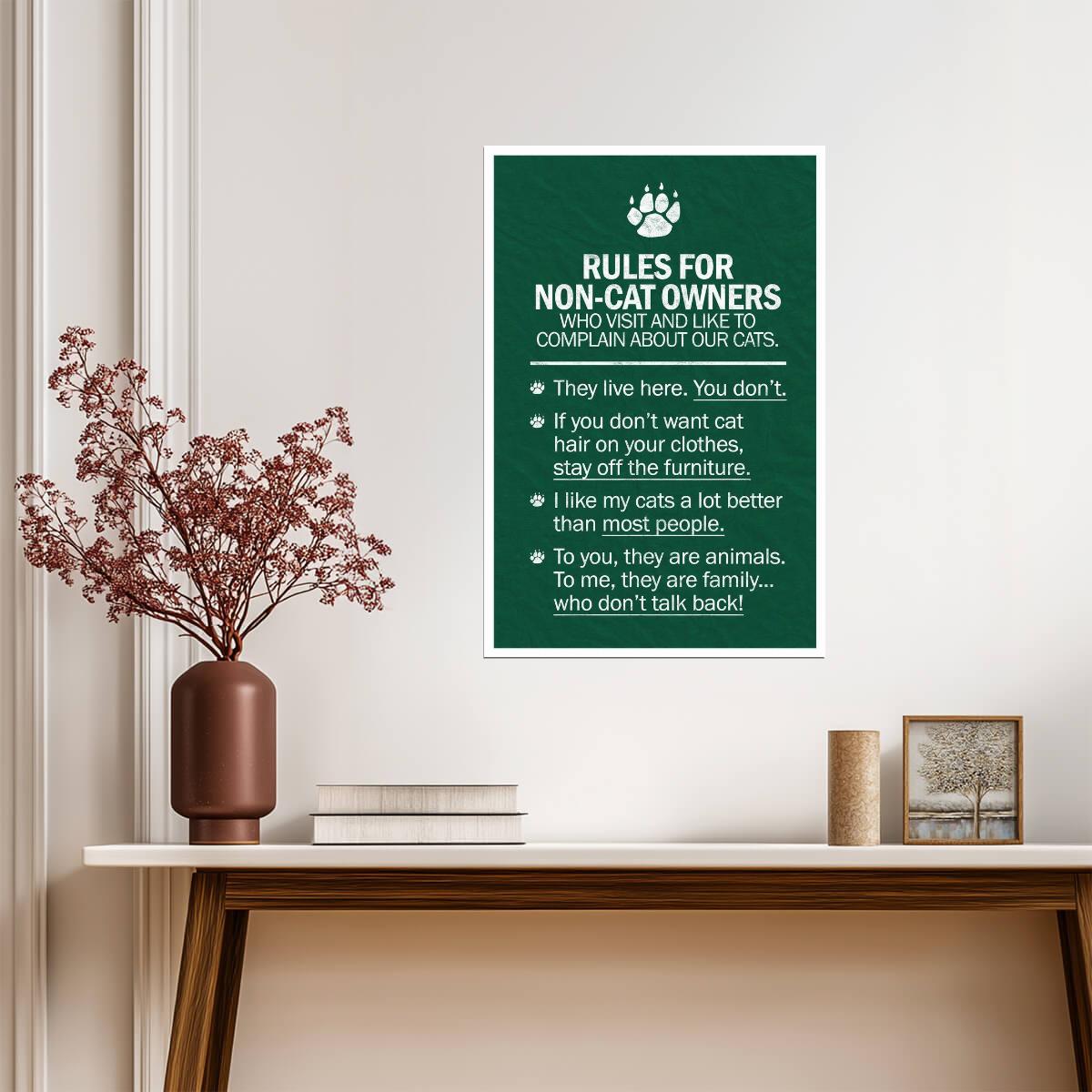 Cat's Rules For Non-Cat Owners | Funny Typographic Art | Humorous Quote Poster - Type & Quotes Poster