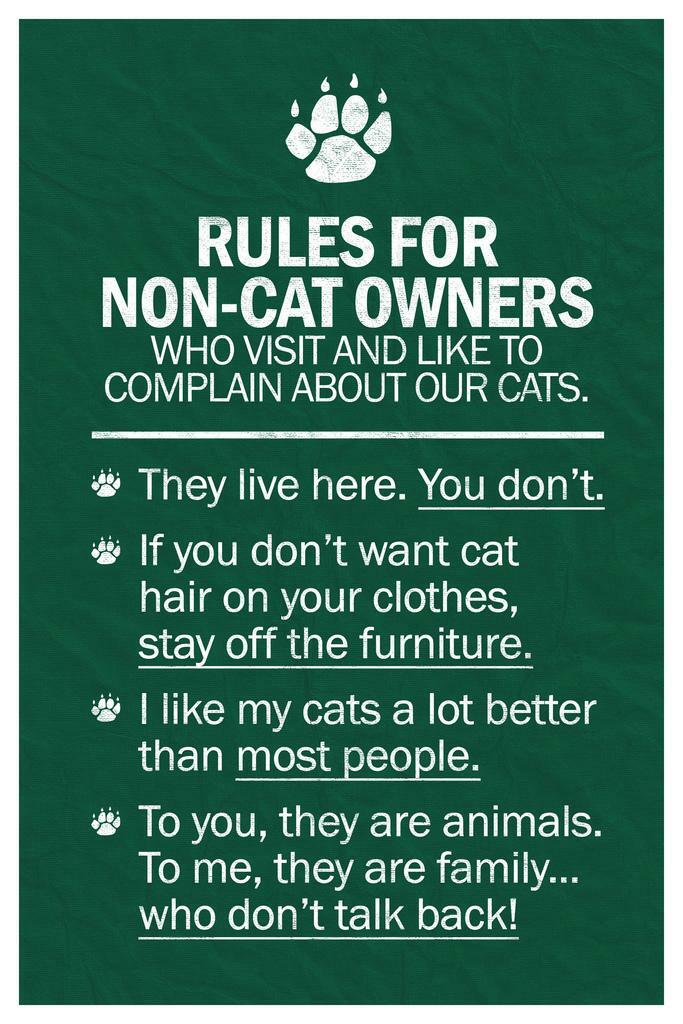 Cat's Rules For Non-Cat Owners | Funny Typographic Art | Humorous Quote Poster - Type & Quotes Poster