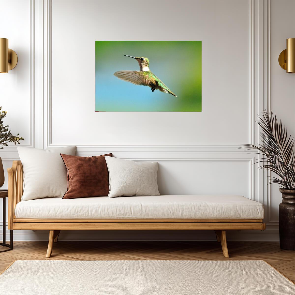 Ruby-Throated Hummingbird in Flight | Bird Photography Print | Wildlife Poster - Photography Poster