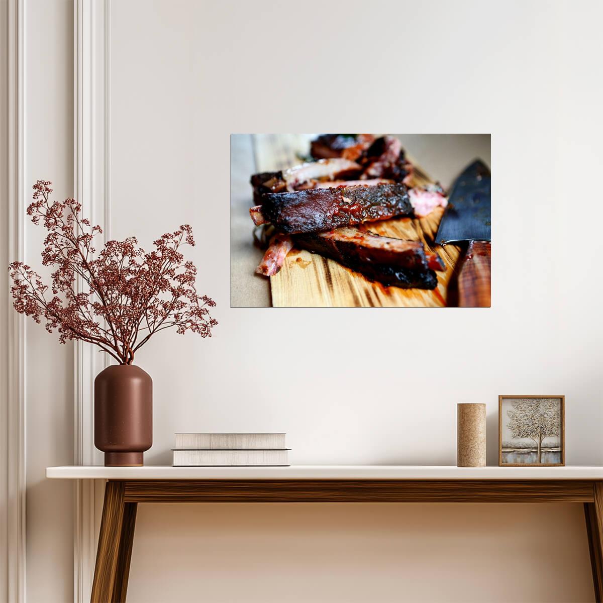 Barbecue Ribs on a Cutting Board | Food Photography Print | Kitchen Decor Poster - Photography Poster