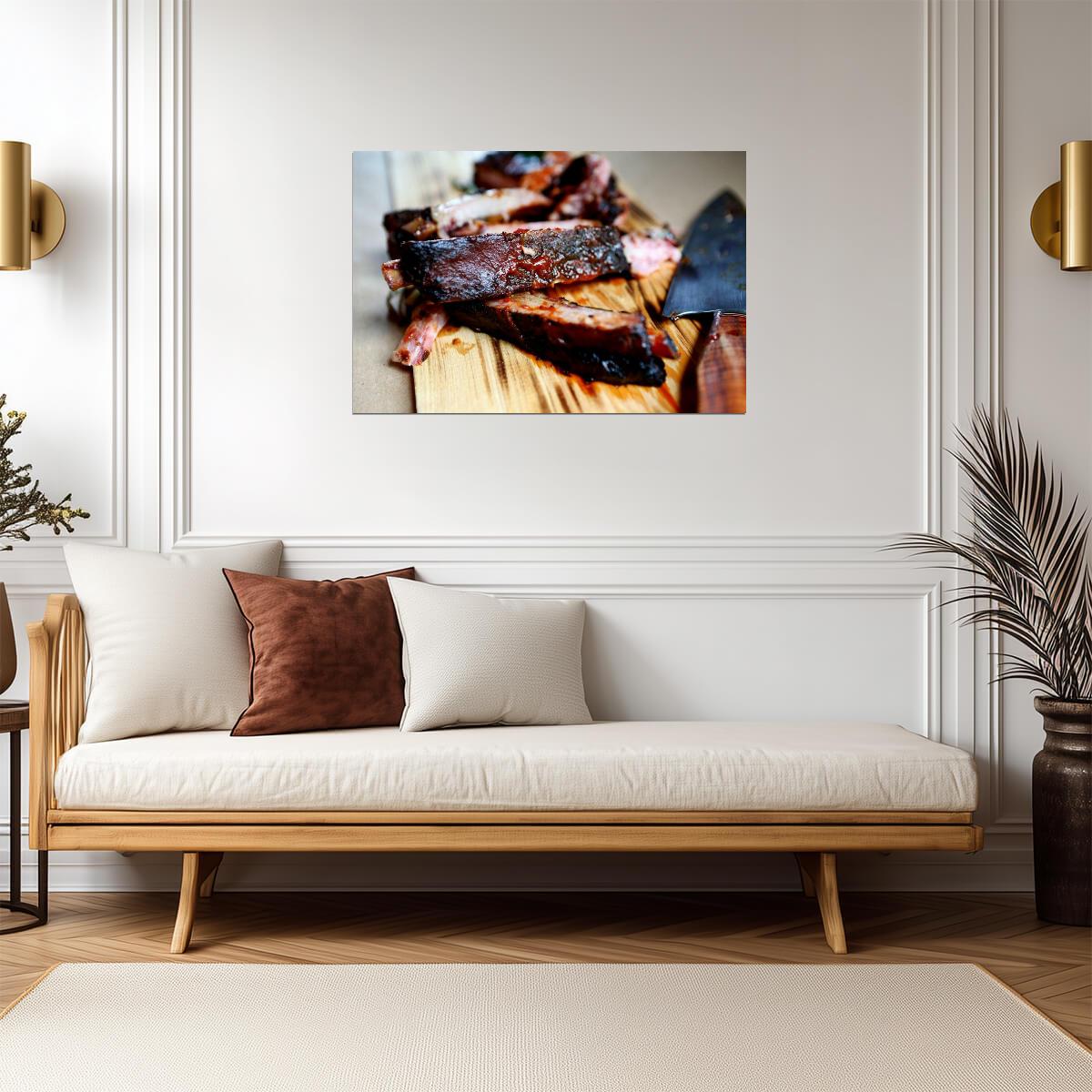 Barbecue Ribs on a Cutting Board | Food Photography Print | Kitchen Decor Poster - Photography Poster