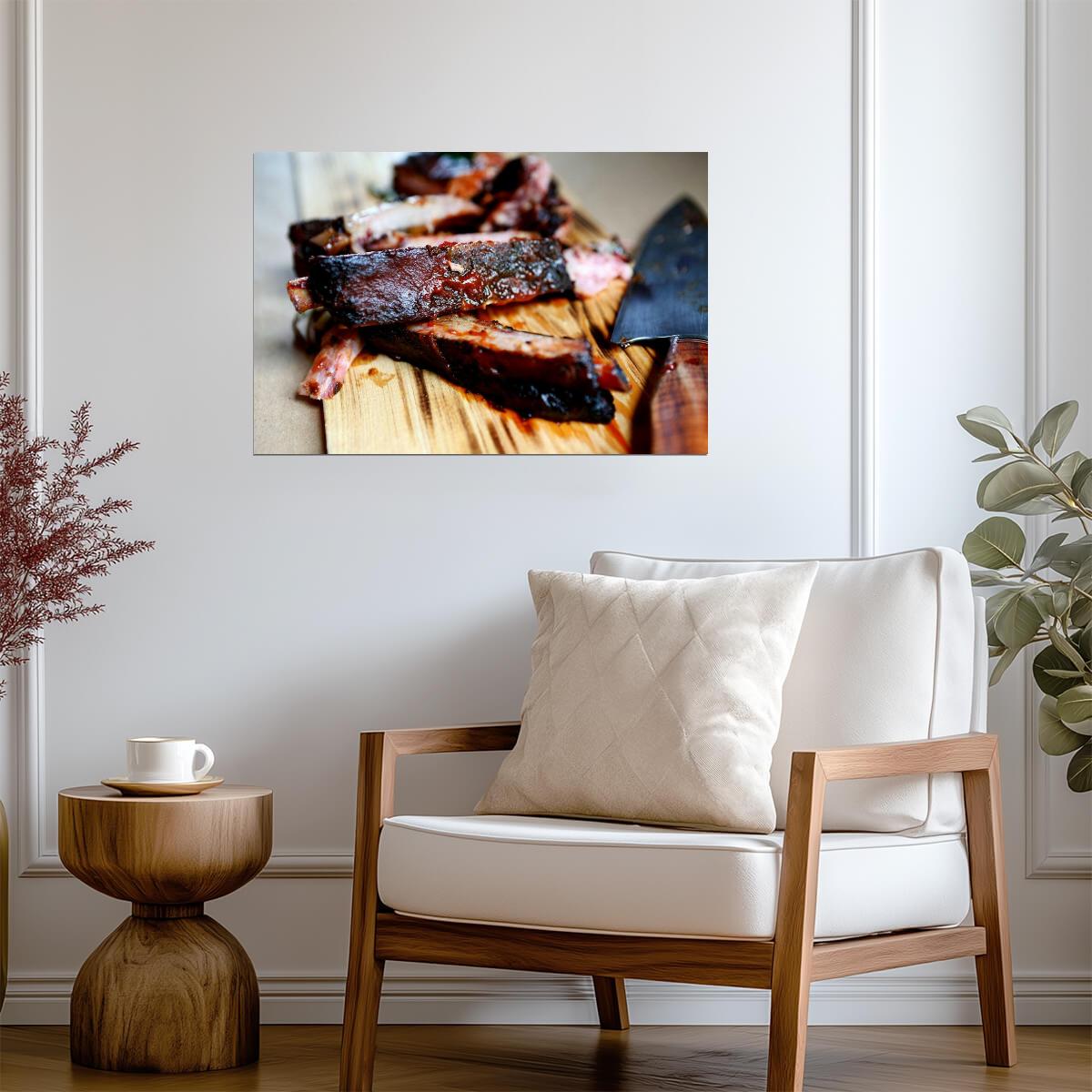 Barbecue Ribs on a Cutting Board | Food Photography Print | Kitchen Decor Poster - Photography Poster