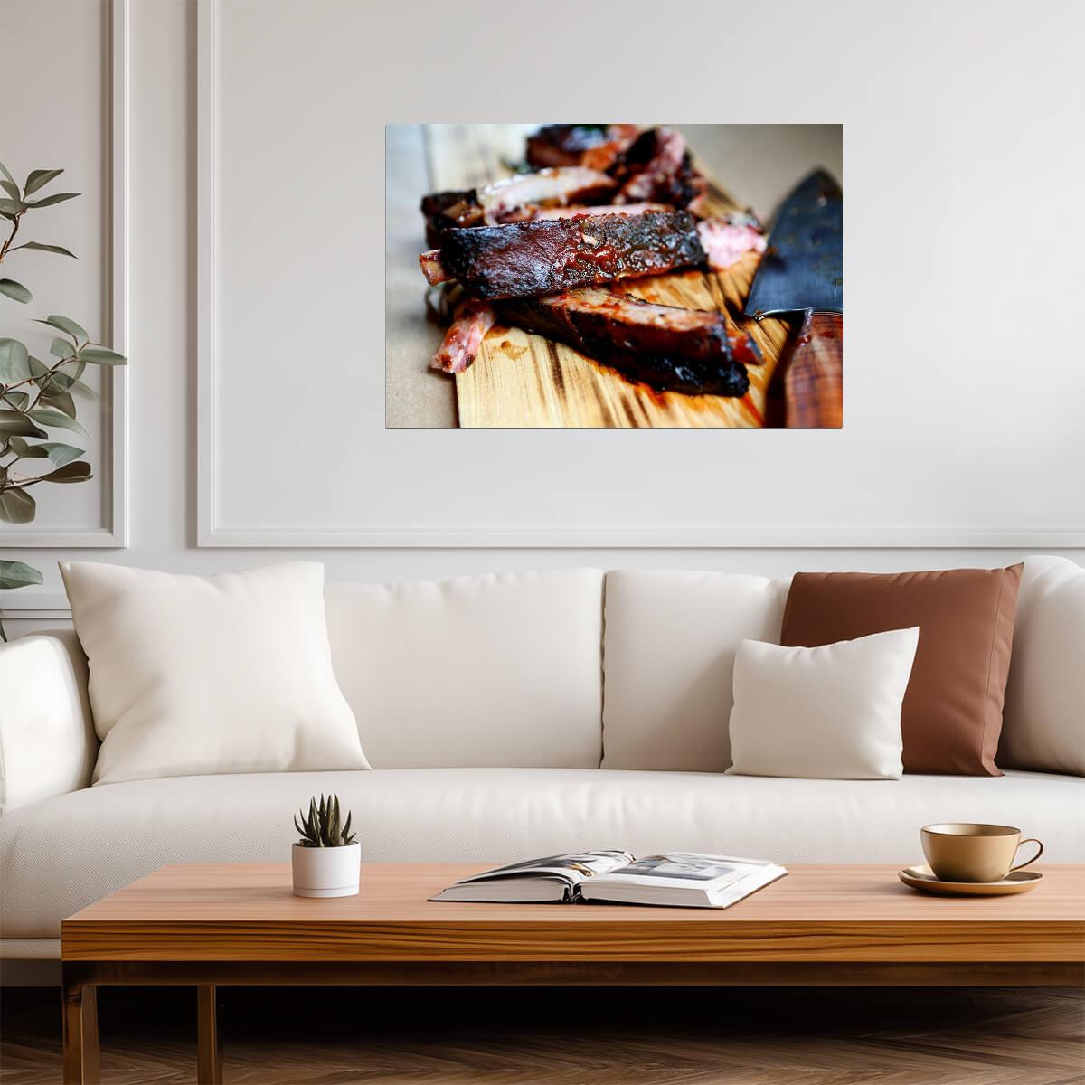 Barbecue Ribs on a Cutting Board | Food Photography Print | Kitchen Decor Poster - Photography Poster