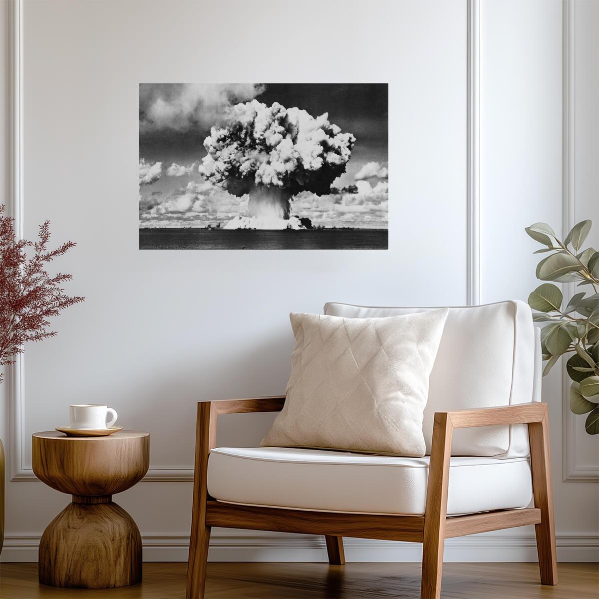 Nuclear Bomb Explosion Baker Day Test | Historical Black and White Photo | Cold War Poster - Vintage & Retro Poster
