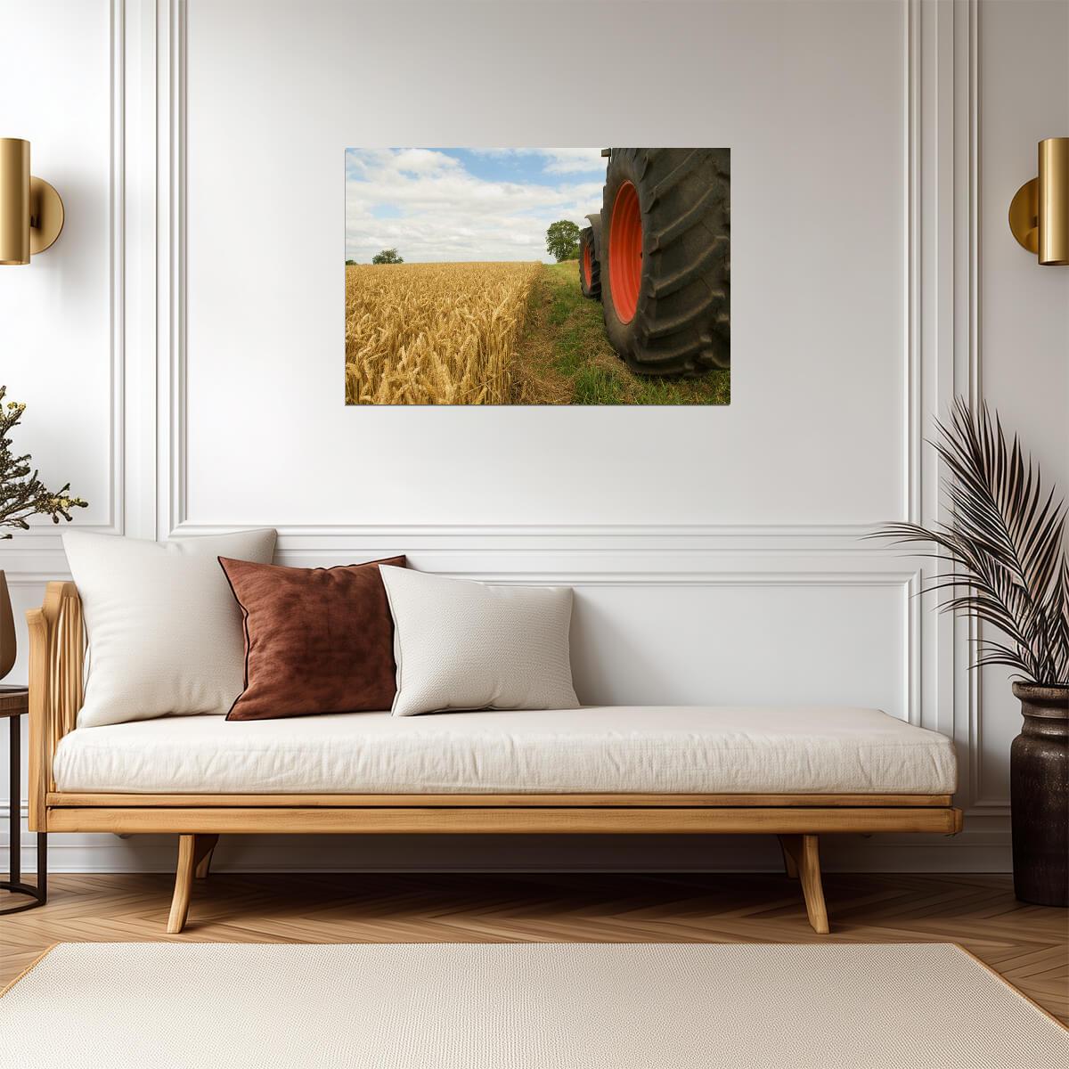Vintage Tractor Wheels in a Wheat Field | Rustic Farm Photography | Americana Poster - Photography Poster