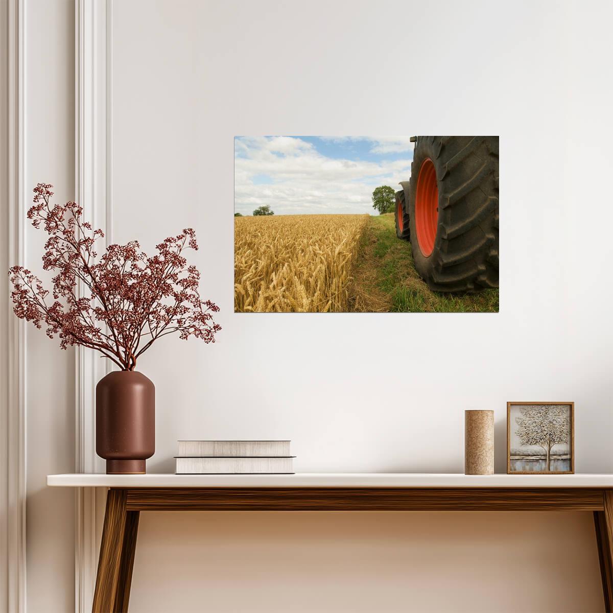 Vintage Tractor Wheels in a Wheat Field | Rustic Farm Photography | Americana Poster - Photography Poster