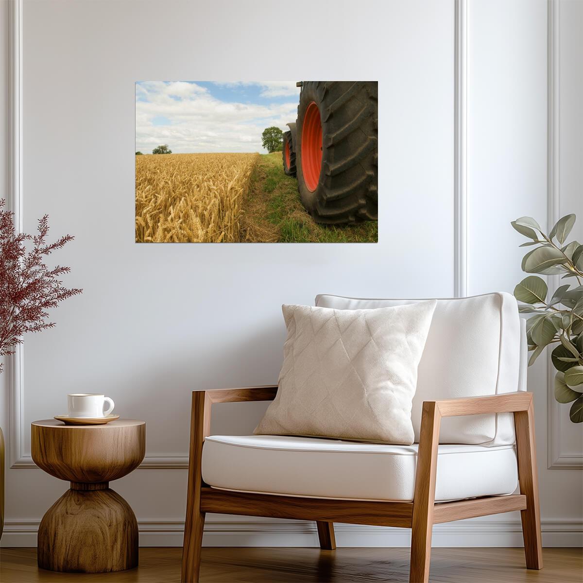 Vintage Tractor Wheels in a Wheat Field | Rustic Farm Photography | Americana Poster - Photography Poster