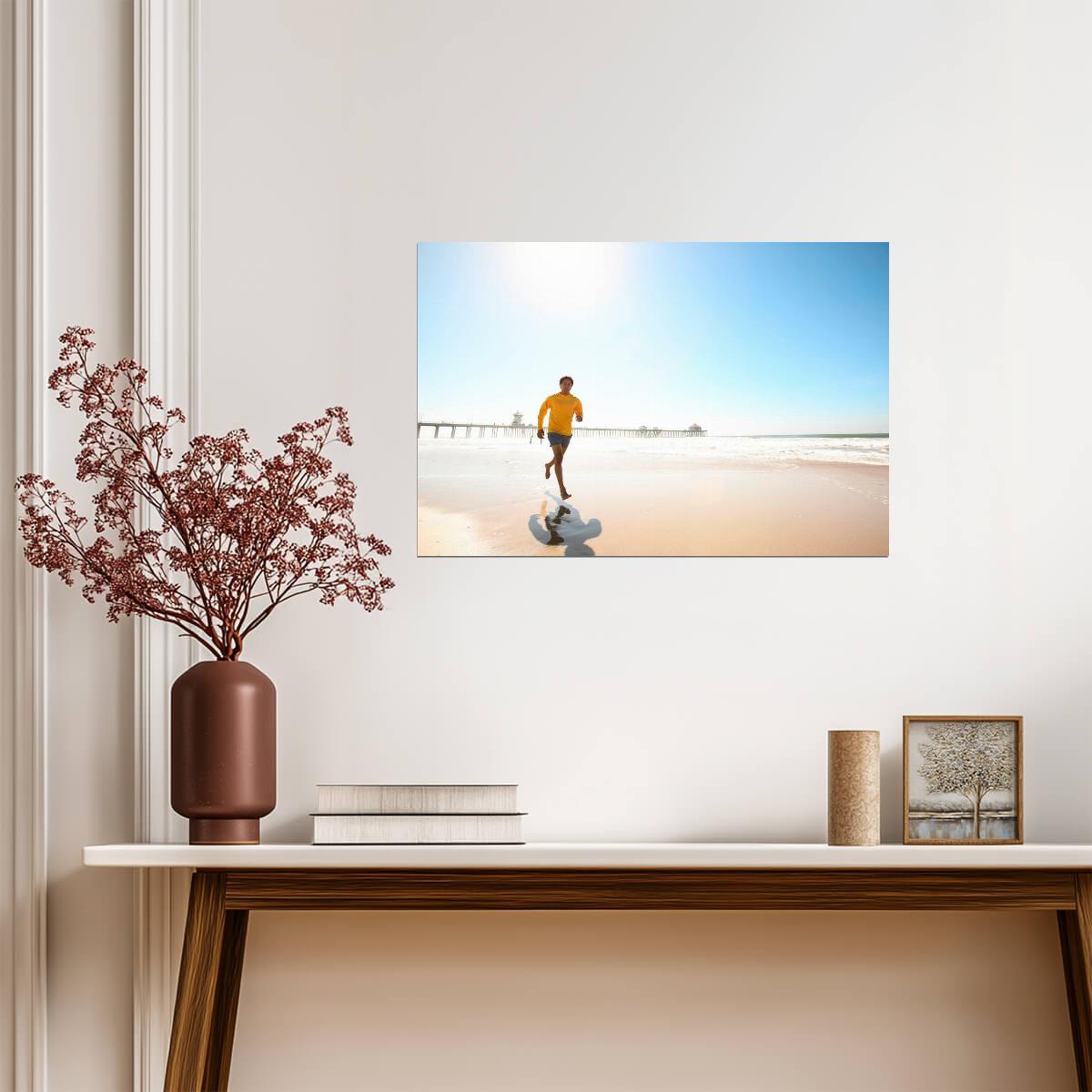 Man Jogging on the Beach at Sunrise | Inspirational Photography | Motivational Fitness Poster - Photography Poster