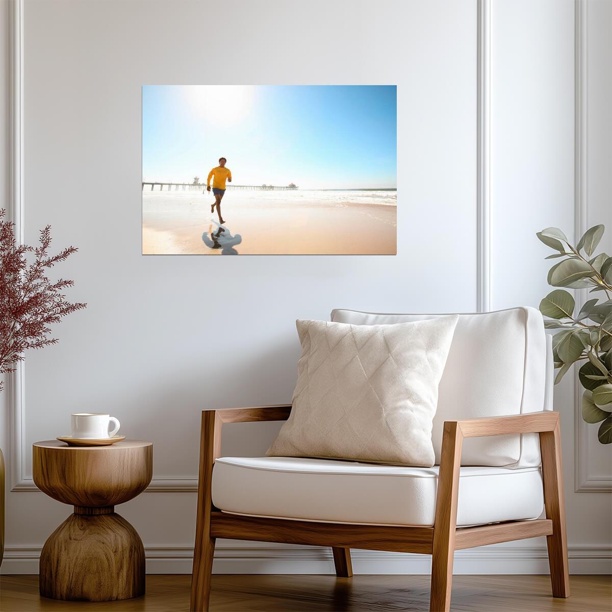 Man Jogging on the Beach at Sunrise | Inspirational Photography | Motivational Fitness Poster - Photography Poster
