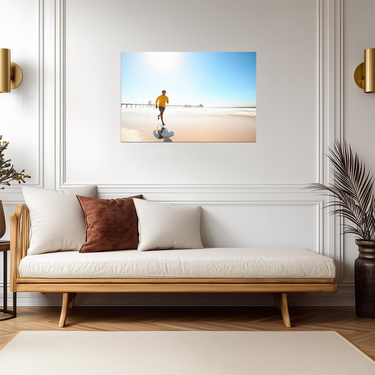 Man Jogging on the Beach at Sunrise | Inspirational Photography | Motivational Fitness Poster - Photography Poster