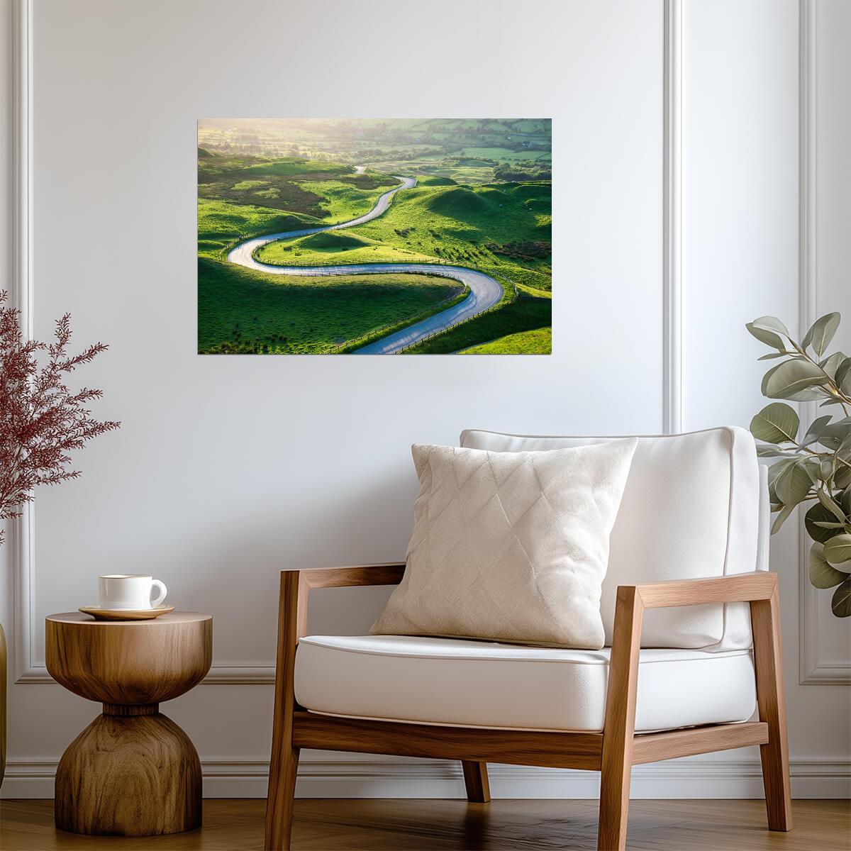 Winding Road on Mam Tor Hills | Castleton Derbyshire Photography | England Landscape Poster - Photography Poster