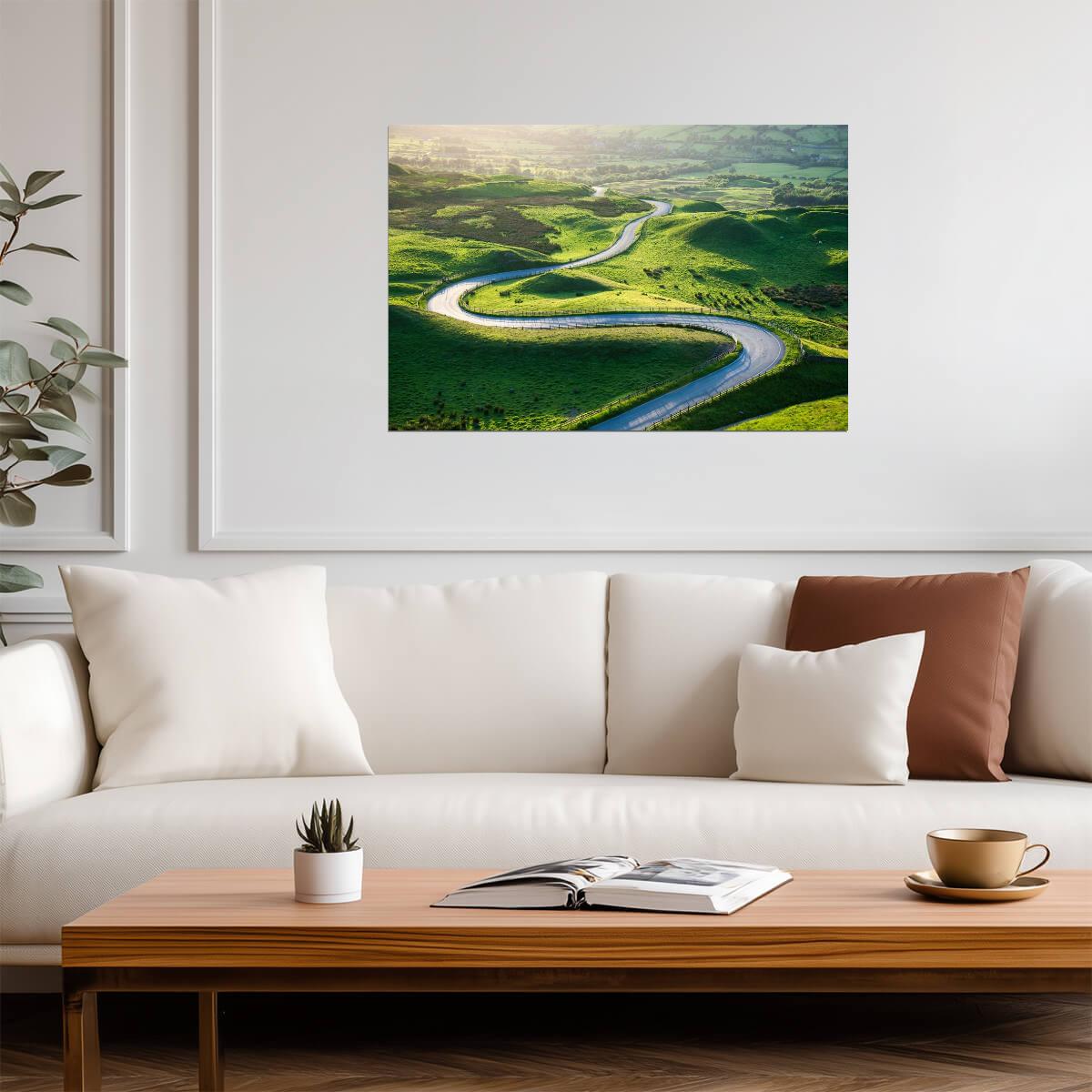 Winding Road on Mam Tor Hills | Castleton Derbyshire Photography | England Landscape Poster - Photography Poster