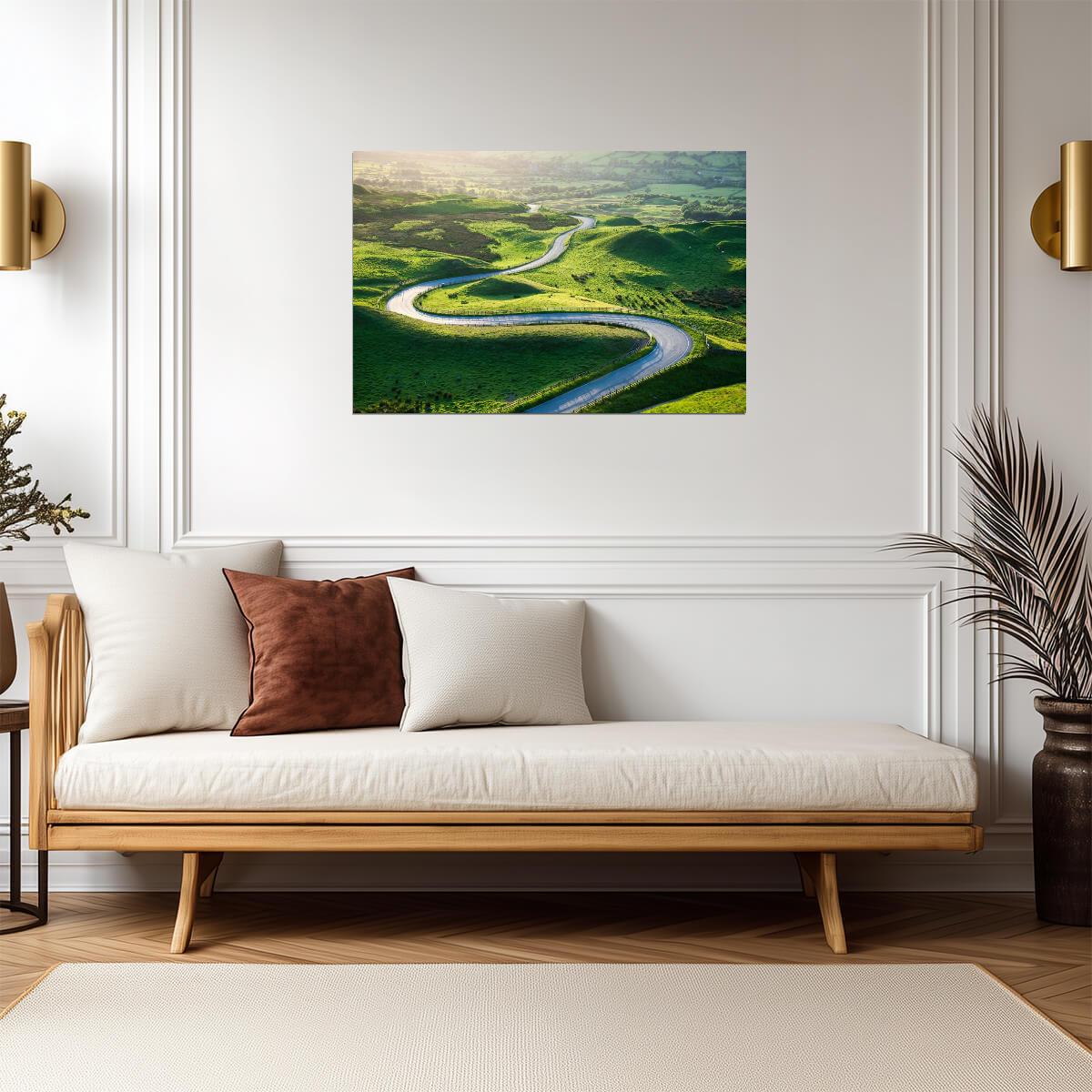 Winding Road on Mam Tor Hills | Castleton Derbyshire Photography | England Landscape Poster - Photography Poster
