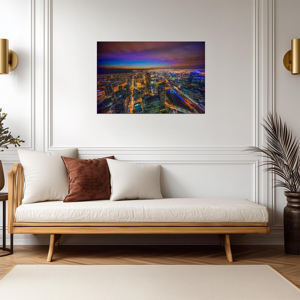Aerial View of Melbourne Australia at Dusk | Blue Hour Cityscape Photography | Urban Poster - Photography Poster