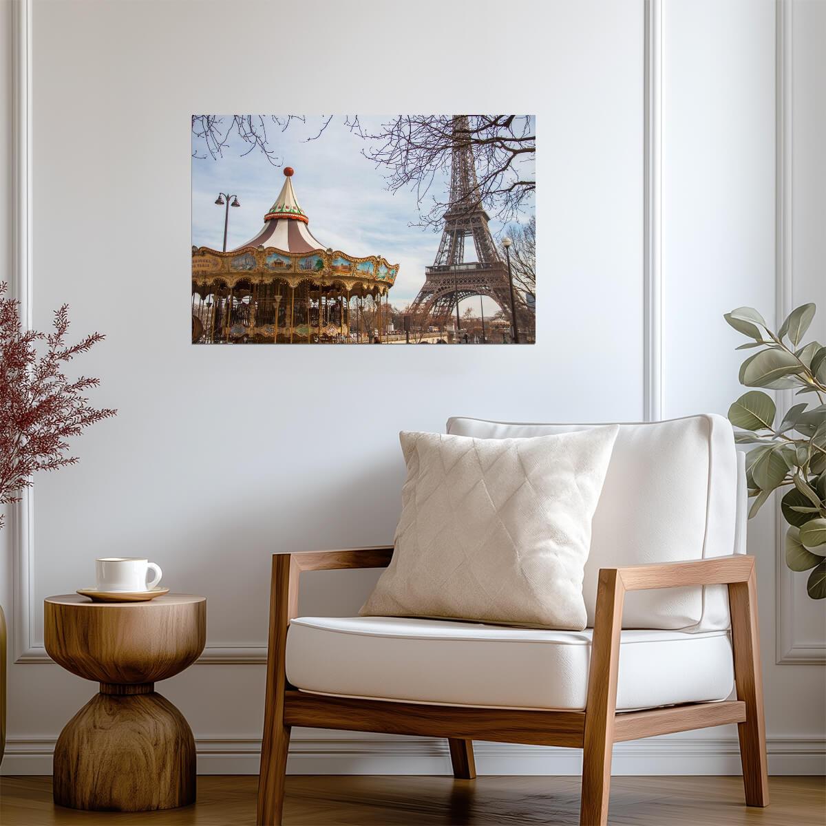 Eiffel Tower and Carousel Merry-Go-Round | Paris France Photography | City Landmark Poster - Photography Poster