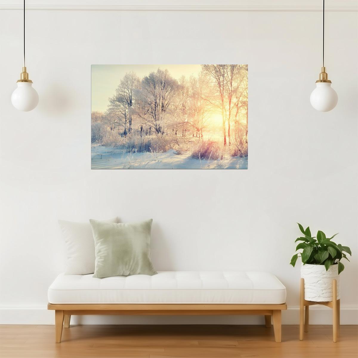 Snowy Wilderness Sunrise Poster | Winter Forest Photography | Nature Landscape Wall Art