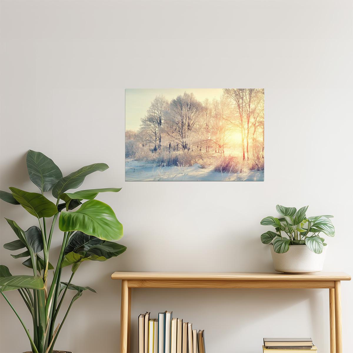 Snowy Wilderness Sunrise Poster | Winter Forest Photography | Nature Landscape Wall Art