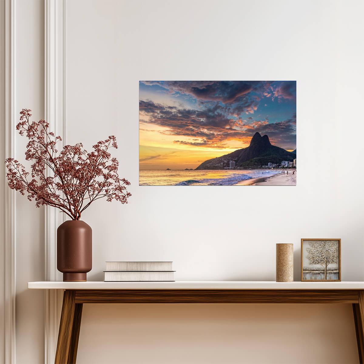 Ipanema Beach and Padre Dois Irmaos Mountain | Rio De Janeiro Photography | Brazil Poster - Photography Poster