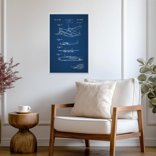 Howard Hughes Flying Boat Patent | H-4 Hercules Blueprint | Aviation History Poster - Vintage & Retro Poster