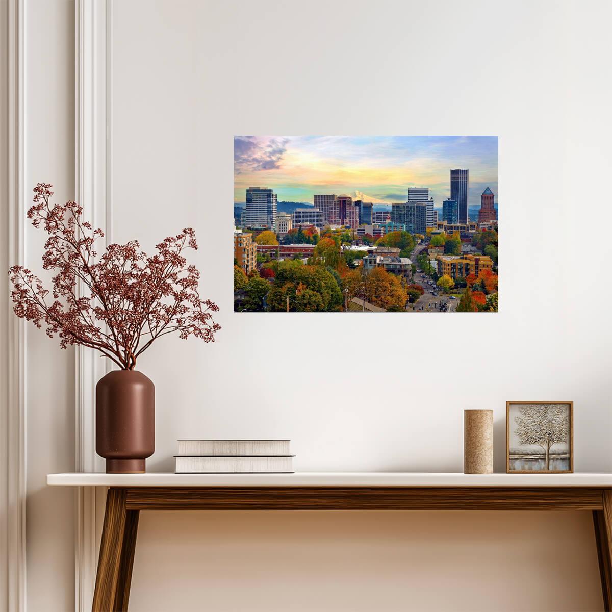 Downtown Portland Oregon Skyline in the Fall | Cityscape Photography | Autumn Poster - Photography Poster