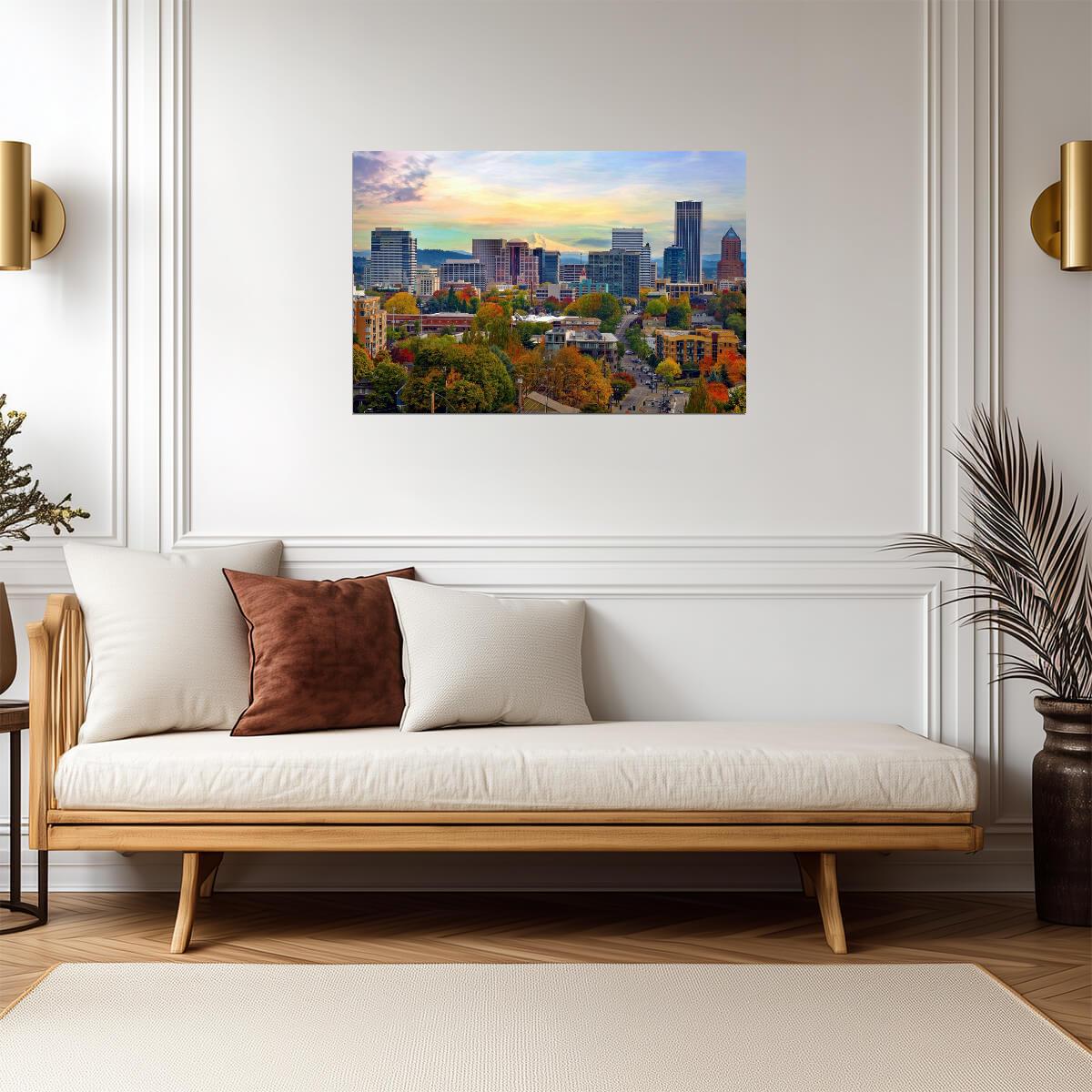 Downtown Portland Oregon Skyline in the Fall | Cityscape Photography | Autumn Poster - Photography Poster