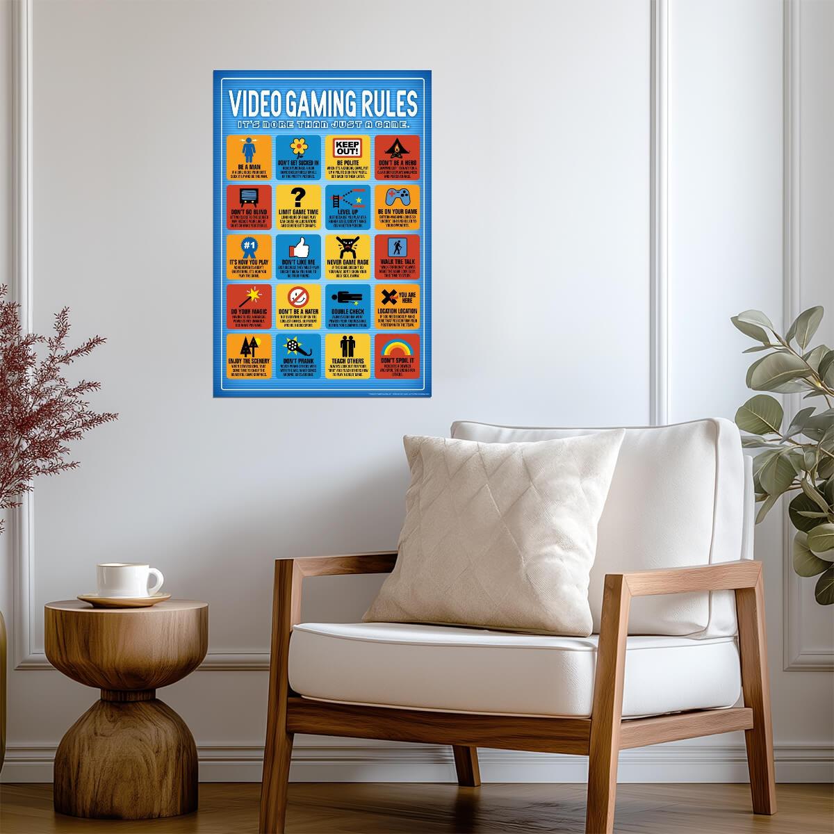 The Rules of Gaming | Funny Typographic Print | Gamer Room Decor Poster