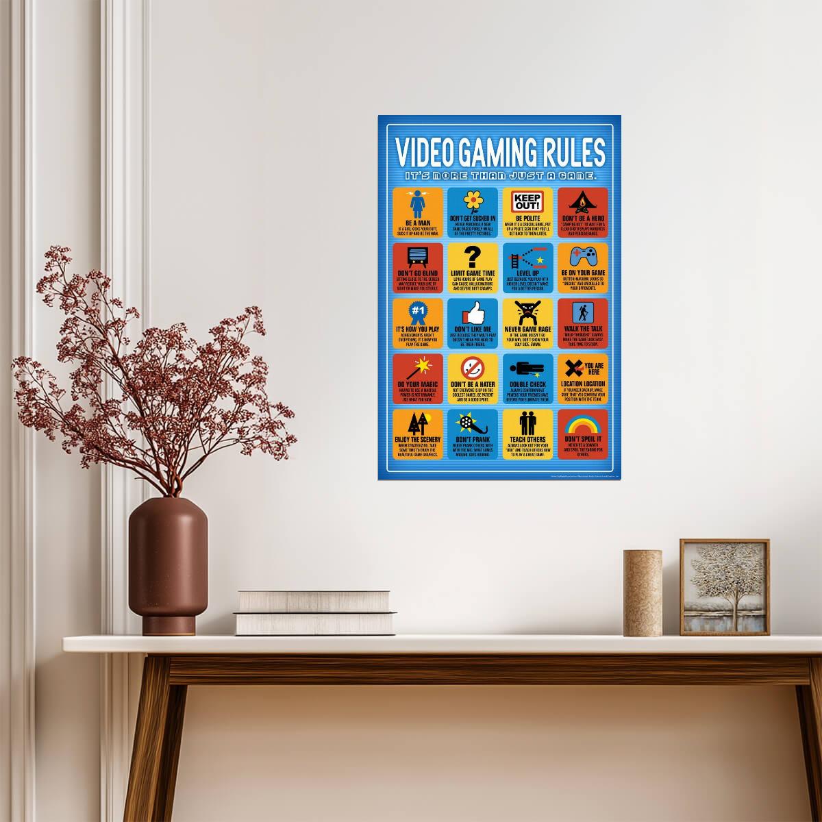 The Rules of Gaming | Funny Typographic Print | Gamer Room Decor Poster