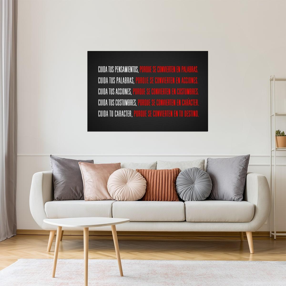Watch Your Thoughts | Spanish Motivational Quote Poster (Cuida Tus Pensamientos)