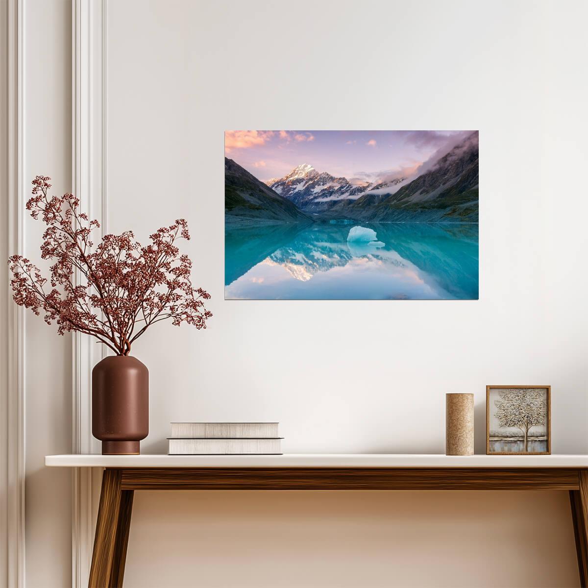 Aoraki Mount Cook Reflection at Sunset | New Zealand Photography | Landscape Poster - Photography Poster