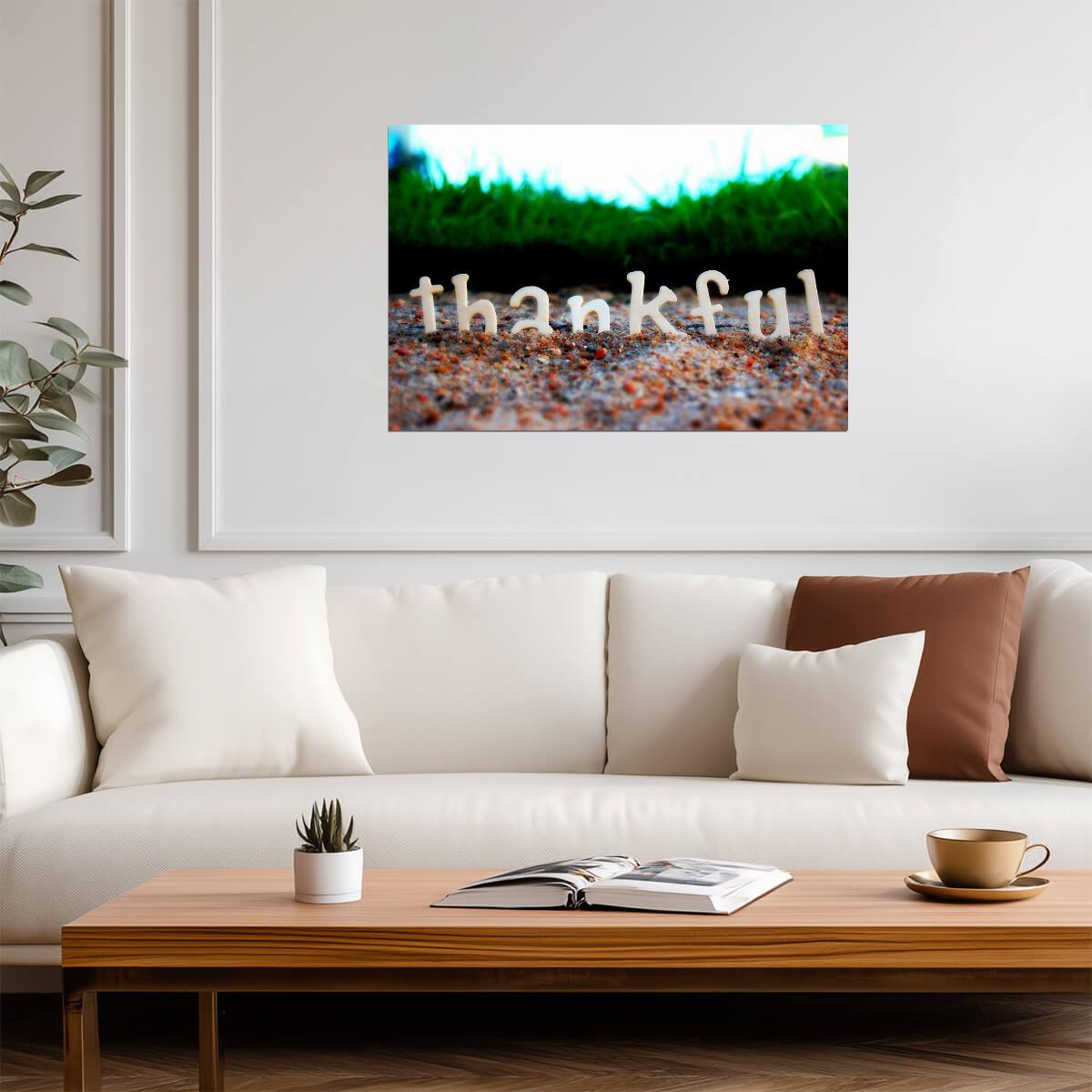 The Word "Thankful" Written in Sand | Inspirational Photography | Beach Poster - Photography Poster
