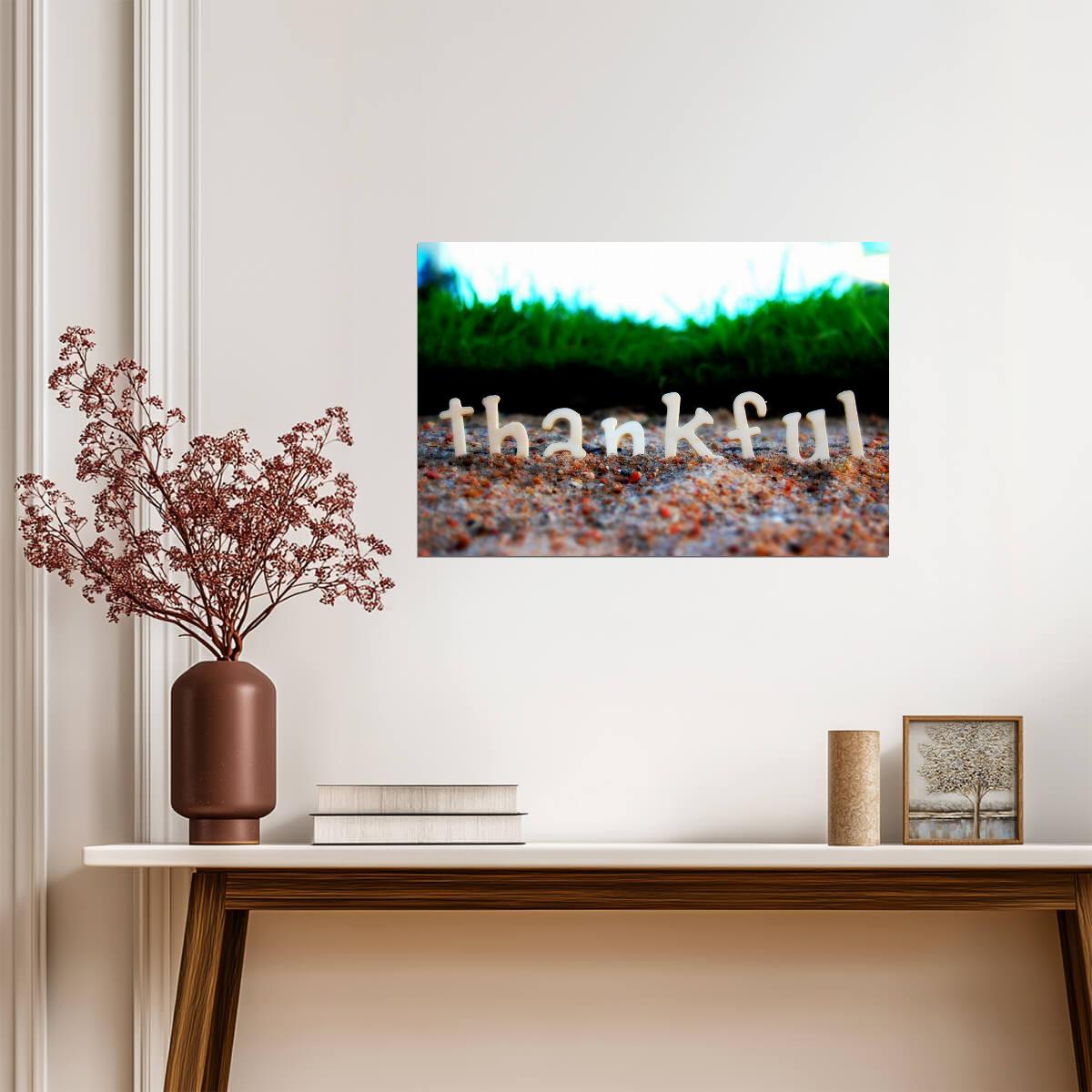 The Word "Thankful" Written in Sand | Inspirational Photography | Beach Poster - Photography Poster