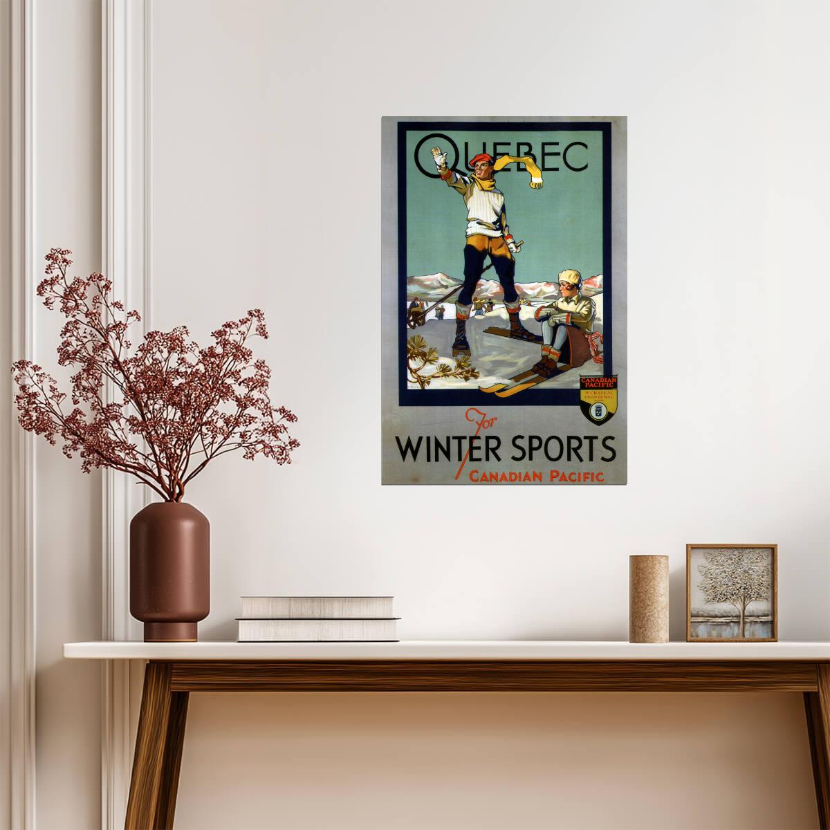 Canadian Pacific Quebec For Winter Sports | Vintage Travel Poster | Skiing Wall Art