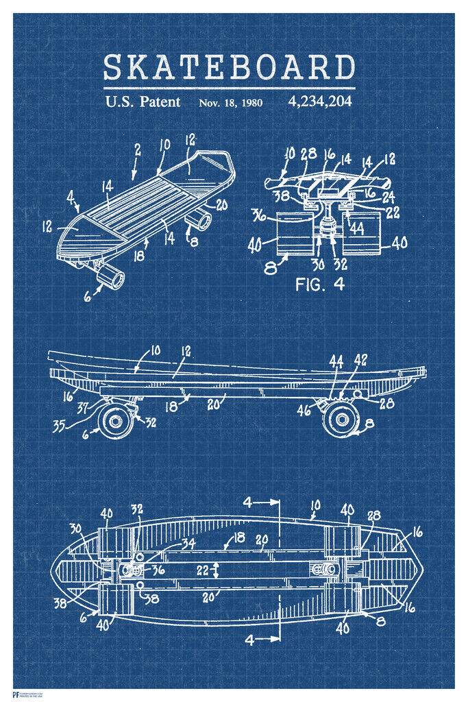 Vintage Skateboard Patent Print | Retro Skateboarding Art | Extreme Sports Poster - Vintage & Retro Poster