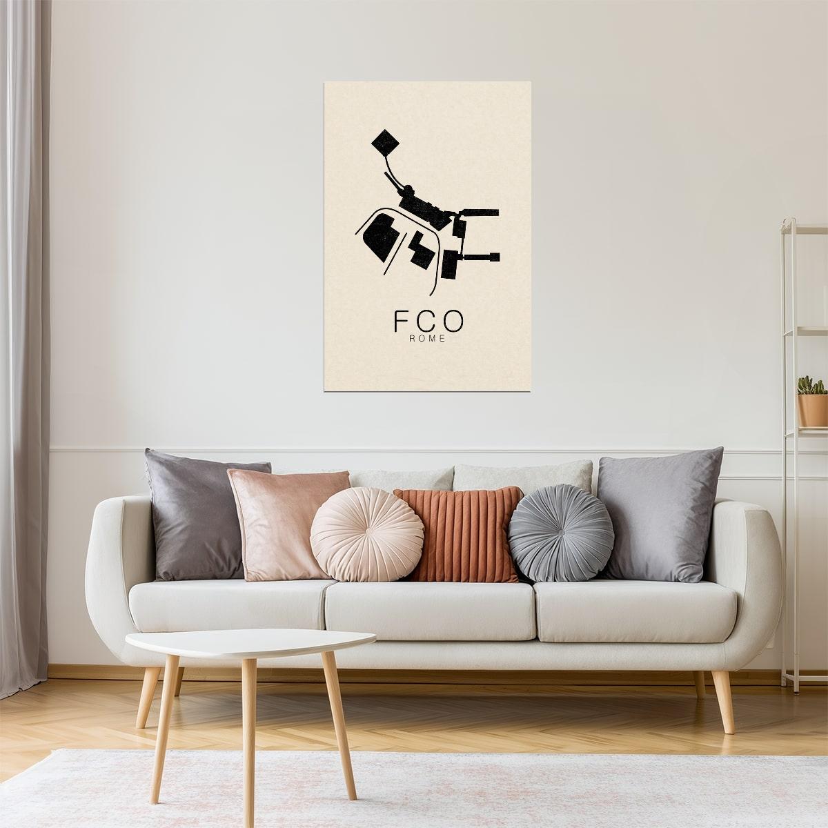 Rome Map | FCO Fiumicino Airport Minimalist Poster