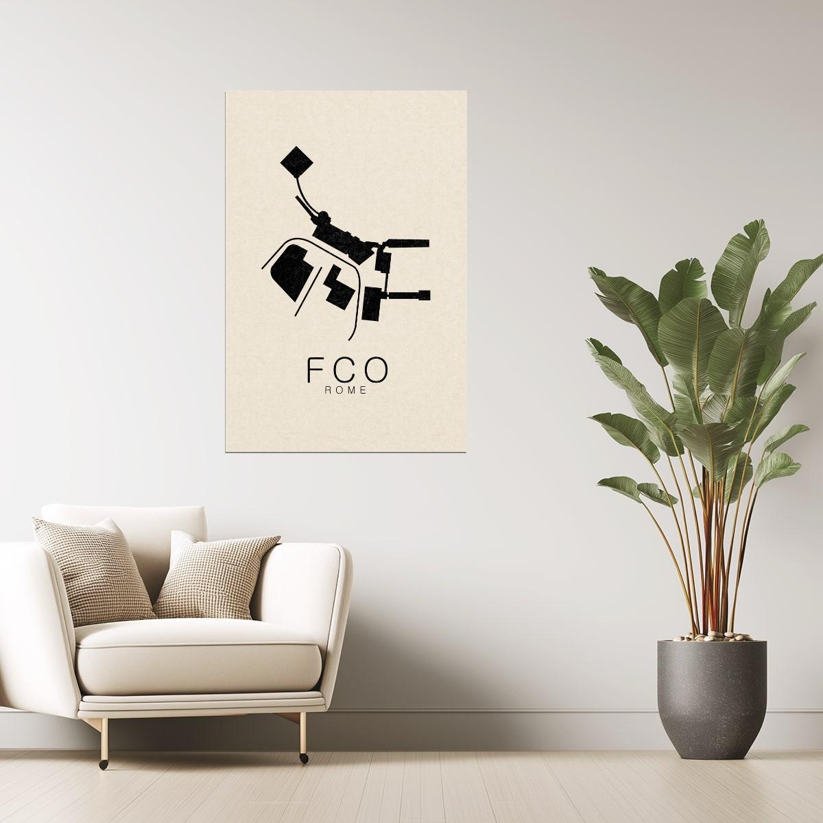 Rome Map | FCO Fiumicino Airport Minimalist Poster