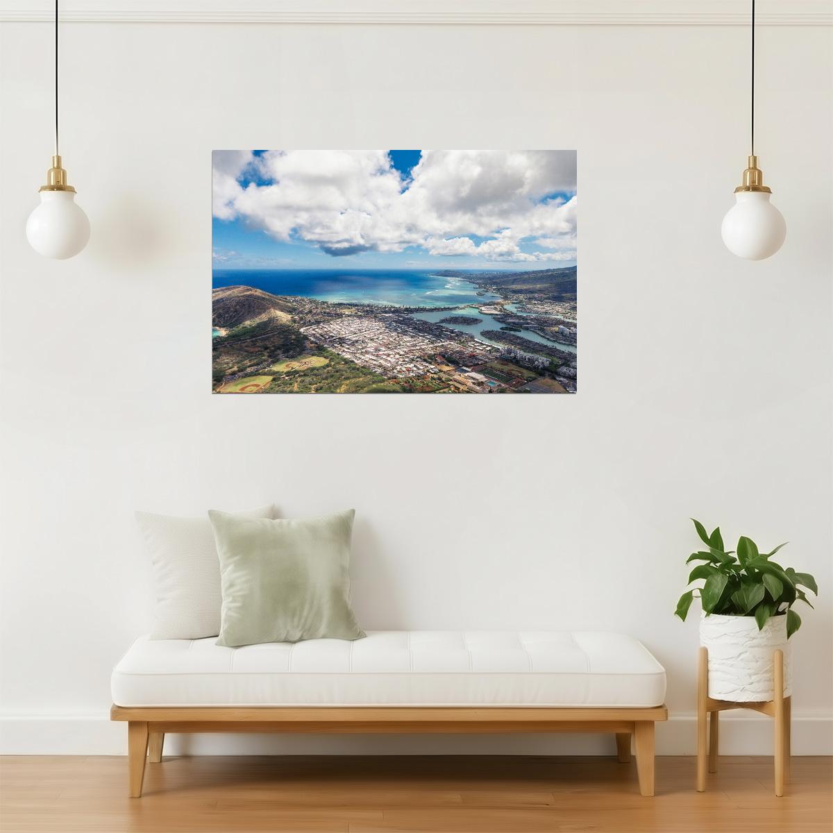 Honolulu Aerial View Poster | Oahu Hawaii Photography | Tropical Cityscape Wall Art