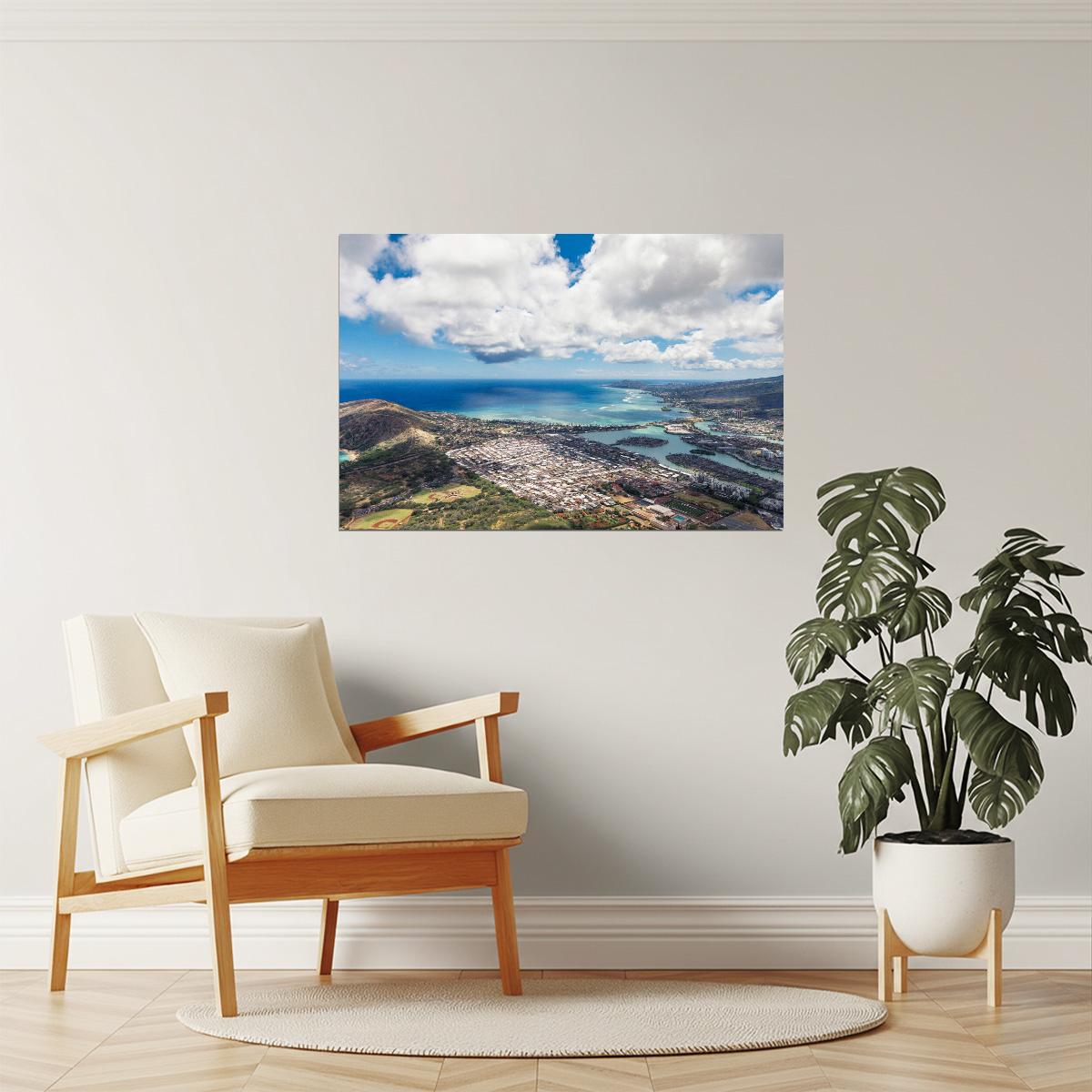 Honolulu Aerial View Poster | Oahu Hawaii Photography | Tropical Cityscape Wall Art
