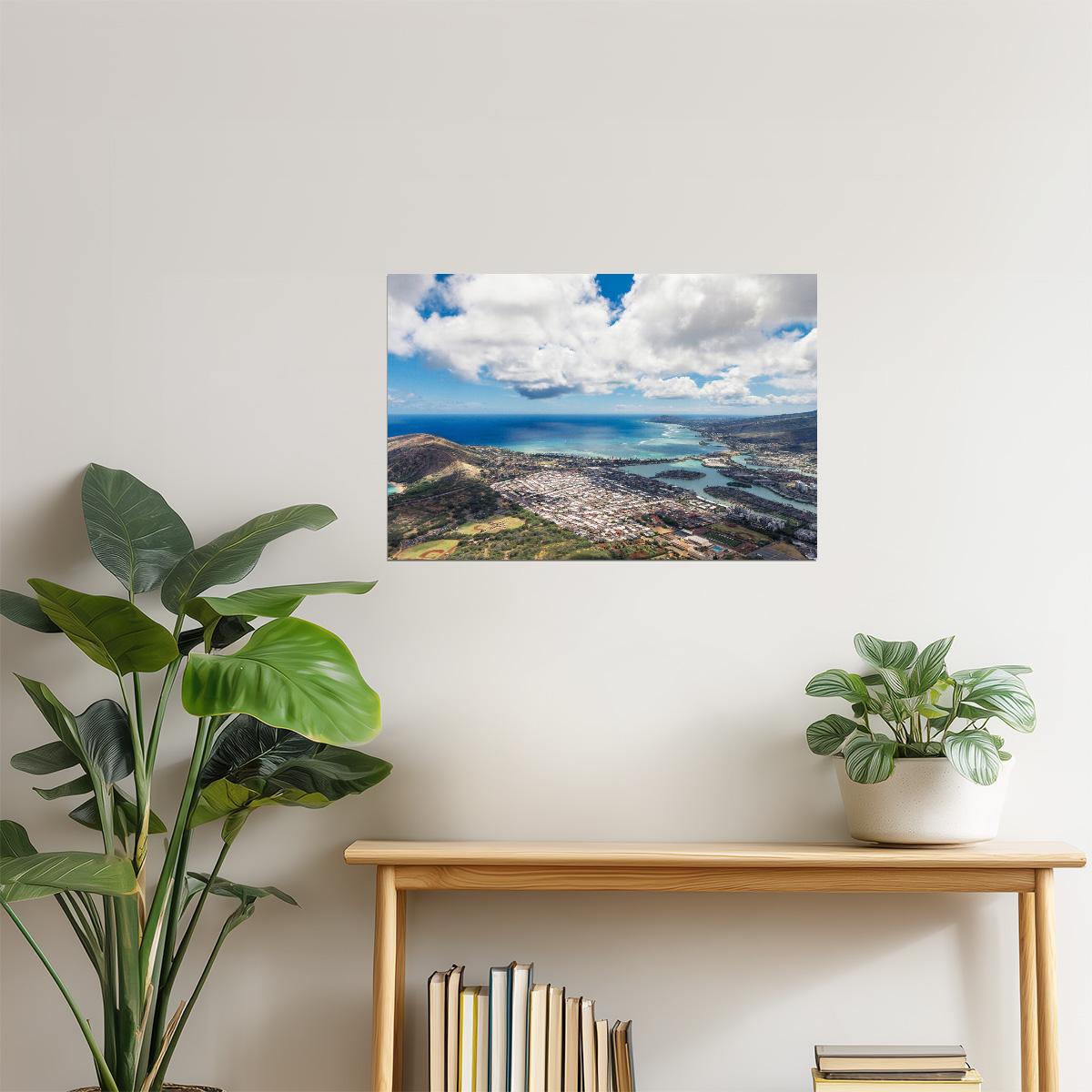 Honolulu Aerial View Poster | Oahu Hawaii Photography | Tropical Cityscape Wall Art