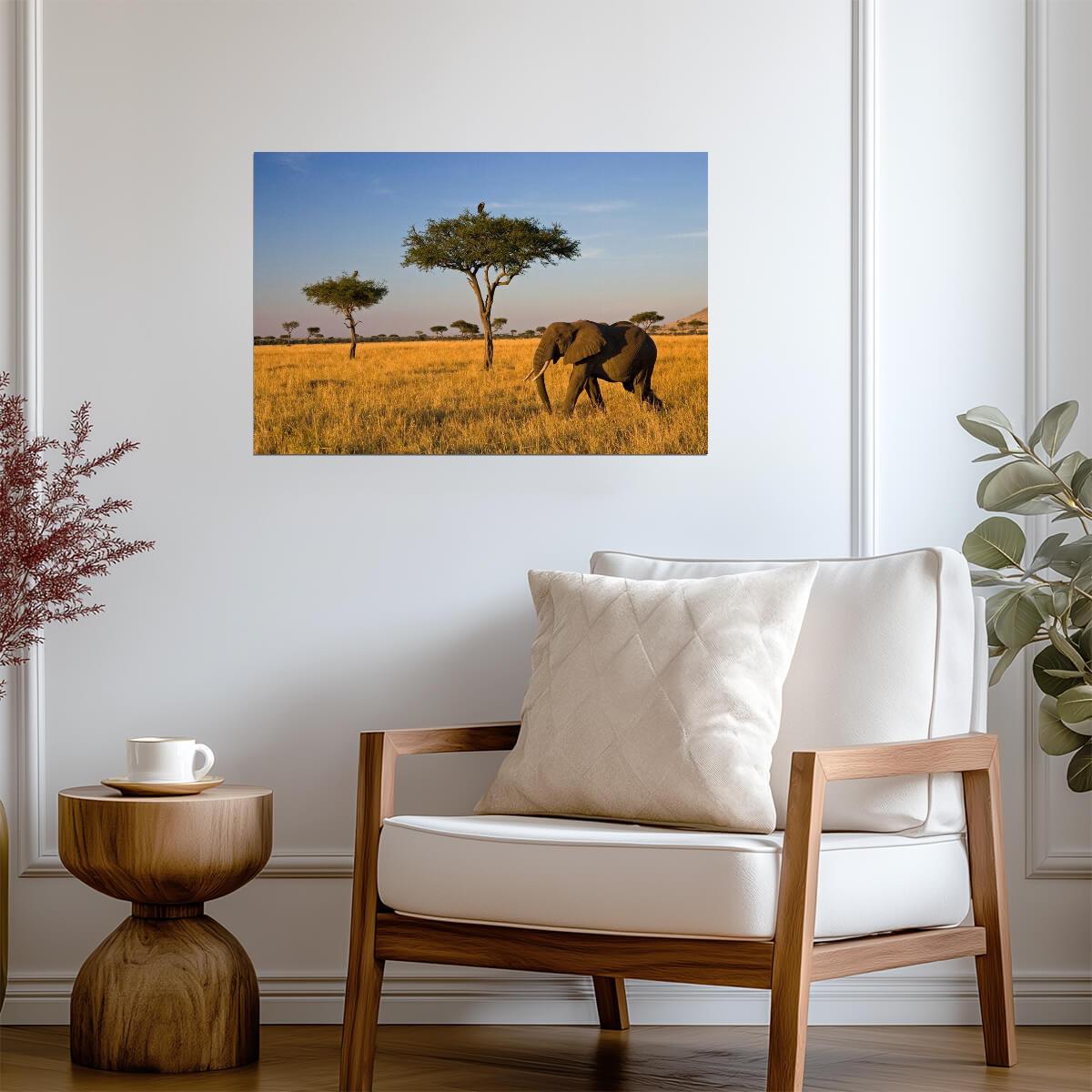 Elephant on an African Savanna | Wildlife Photography Print | Safari Wall Art Poster - Photography Poster