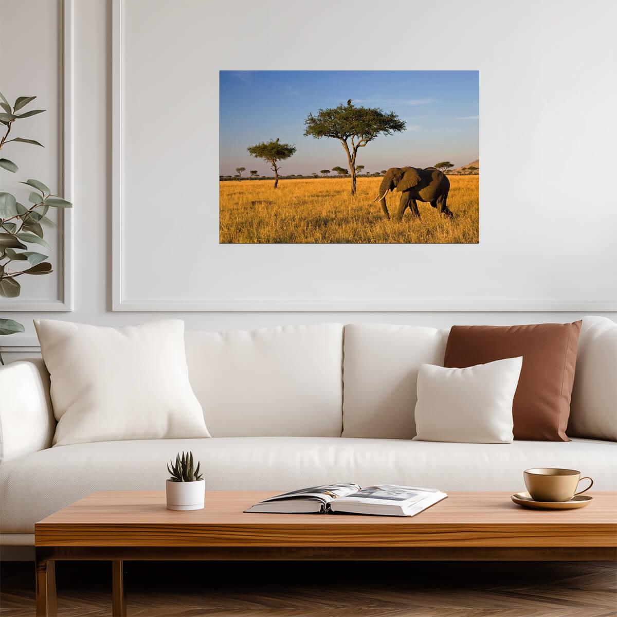 Elephant on an African Savanna | Wildlife Photography Print | Safari Wall Art Poster - Photography Poster