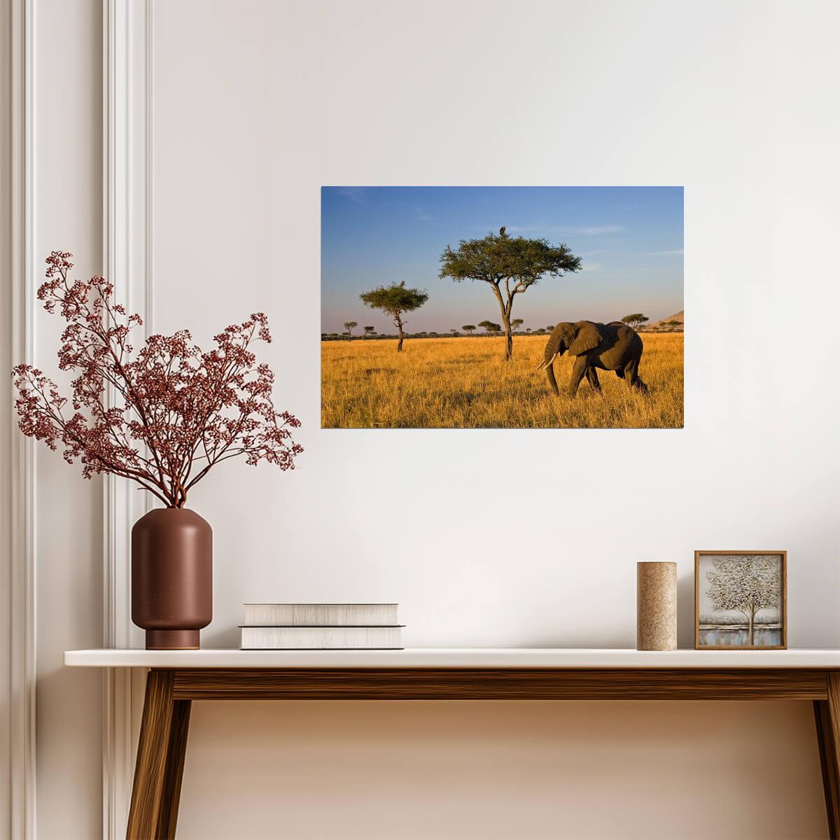 Elephant on an African Savanna | Wildlife Photography Print | Safari Wall Art Poster - Photography Poster