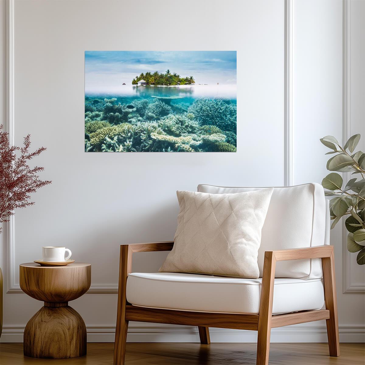 Maldives Half-Underwater View | Tropical Photography Print | Ocean Life Poster - Photography Poster