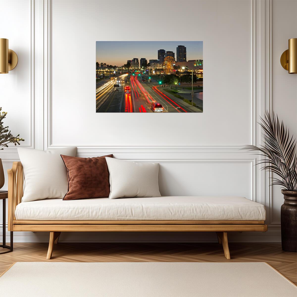 Long Beach Pike at Dusk | California Amusement Park Photography | City Poster - Photography Poster