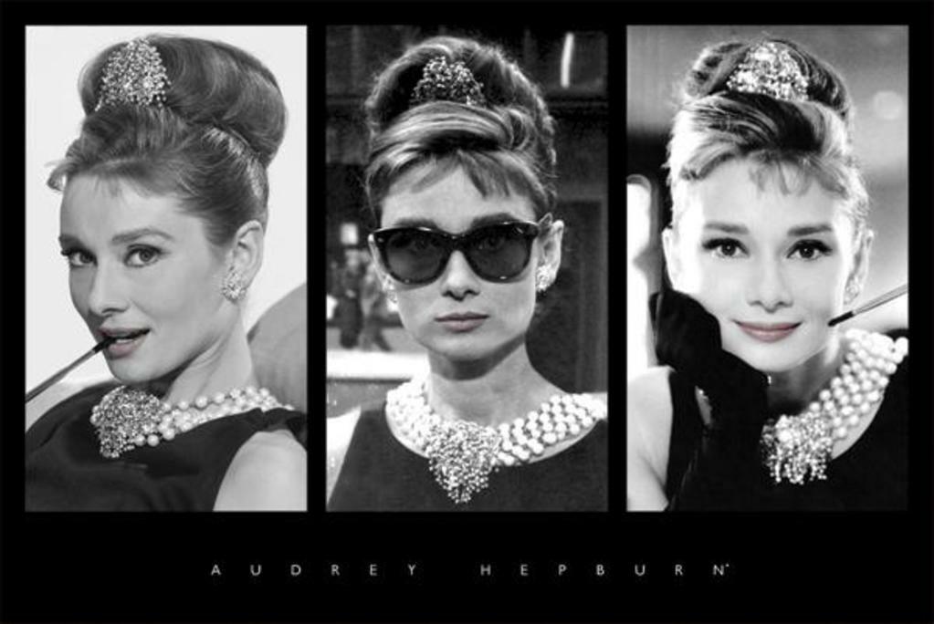 Audrey Hepburn Triptych | Classic Movie Poster | Black and White Portrait Art