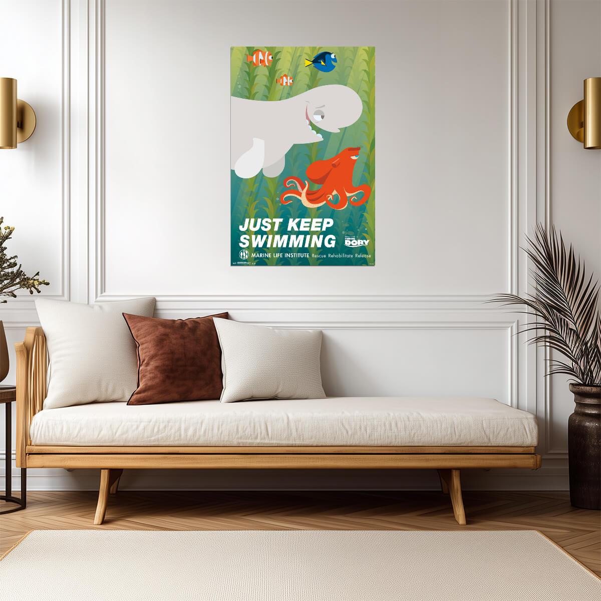 Finding Dory | "Just Keep Swimming" Quote | Pixar Movie Poster - Movies & TV Poster