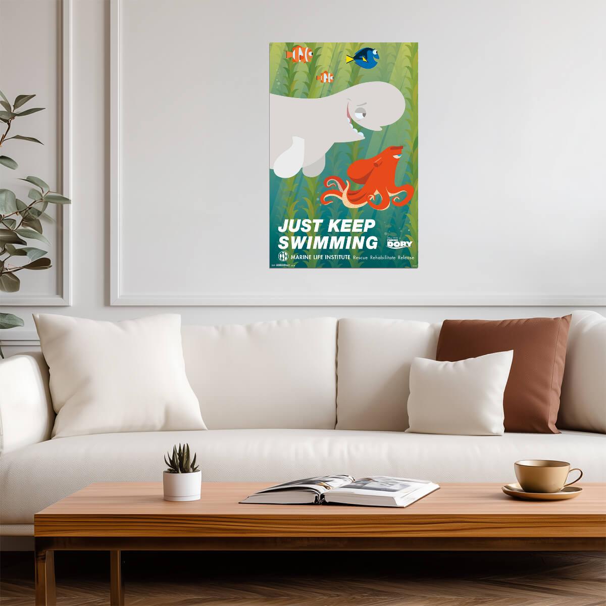 Finding Dory | "Just Keep Swimming" Quote | Pixar Movie Poster - Movies & TV Poster
