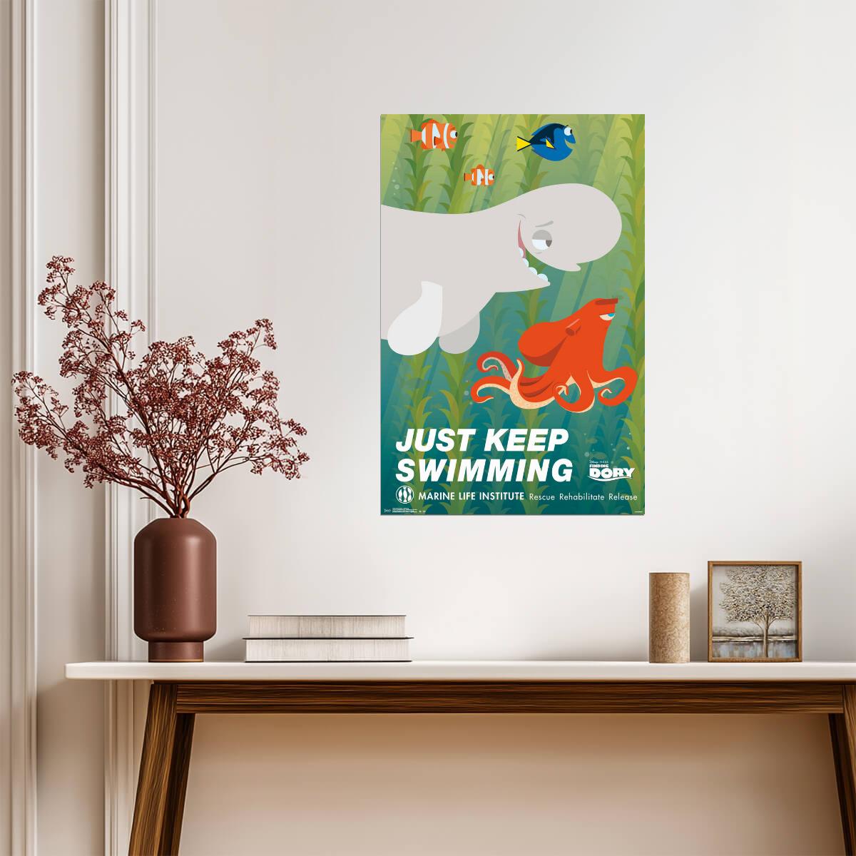 Finding Dory | "Just Keep Swimming" Quote | Pixar Movie Poster - Movies & TV Poster