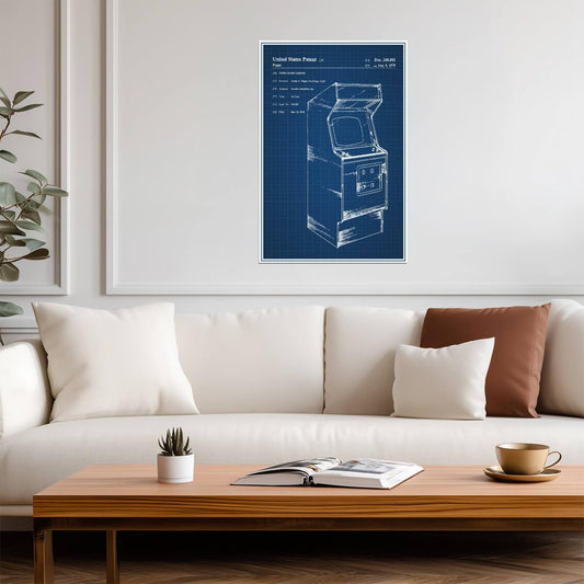 Vintage Arcade Cabinet Patent | Retro Gaming Poster | 80s Gamer Blueprint Art
