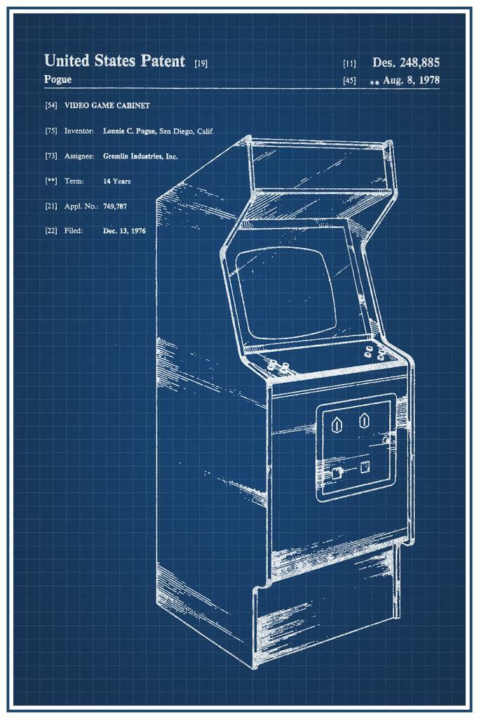 Vintage Arcade Cabinet Patent | Retro Gaming Poster | 80s Gamer Blueprint Art