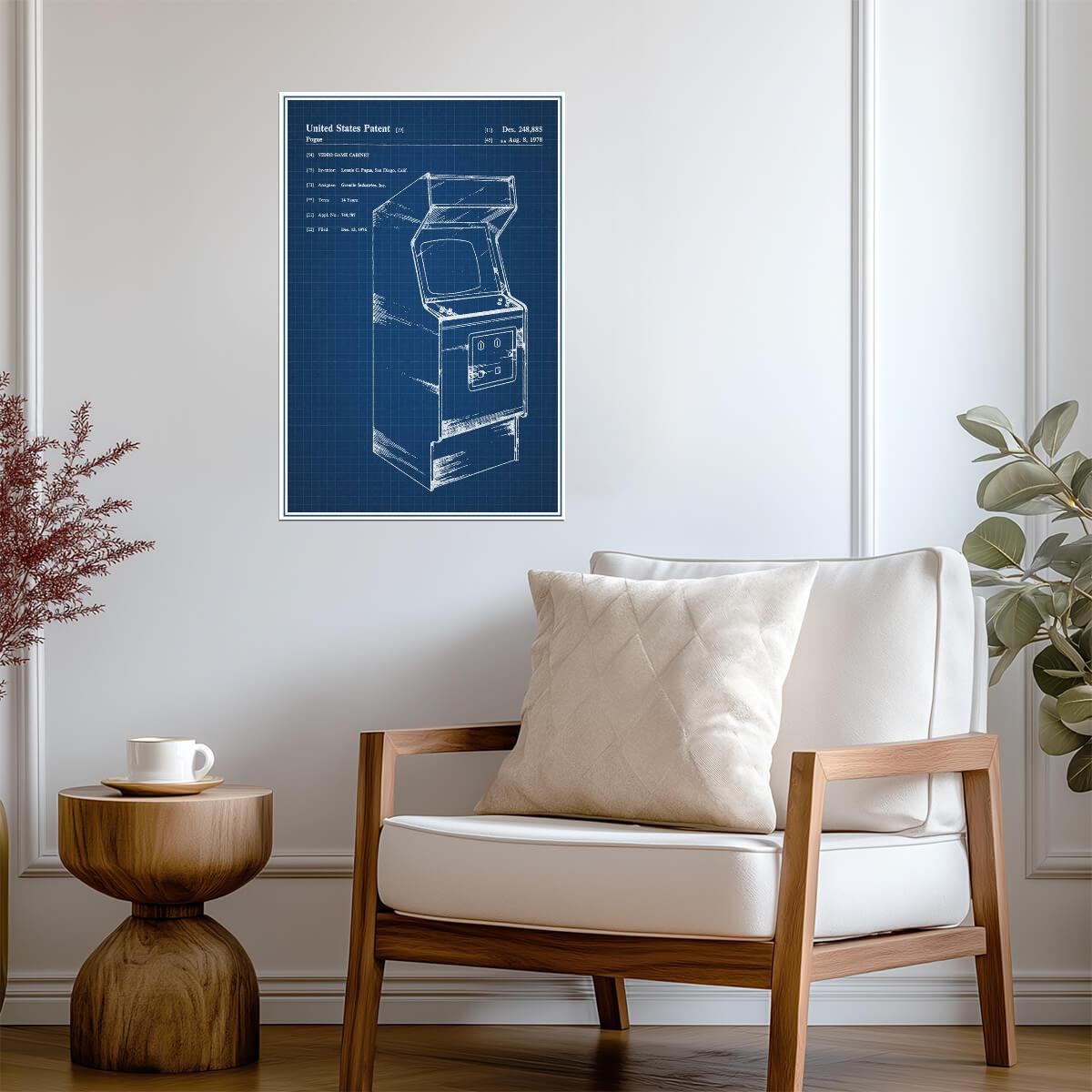 Vintage Arcade Cabinet Patent | Retro Gaming Poster | 80s Gamer Blueprint Art